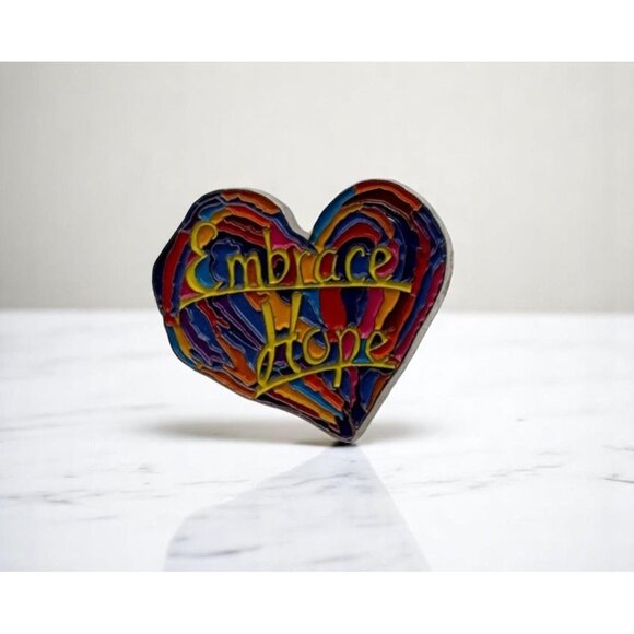 Heart Shaped Embrace Hope Brooch Pin Penzeys Spices Colorful Vibrant Silver Tone - Picture 1 of 6